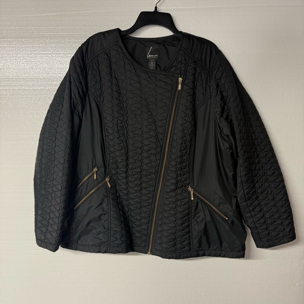 Lane Bryant Coat Women Size 26 Black Quilted Asymmetrical Full Zip Lightweight